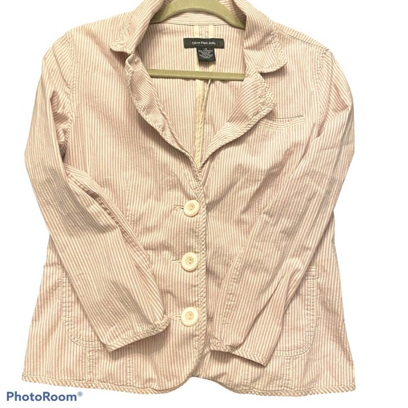 Calvin Klein Striped Blazer Button Front Jacket Multicolor - Picture 2 of 7